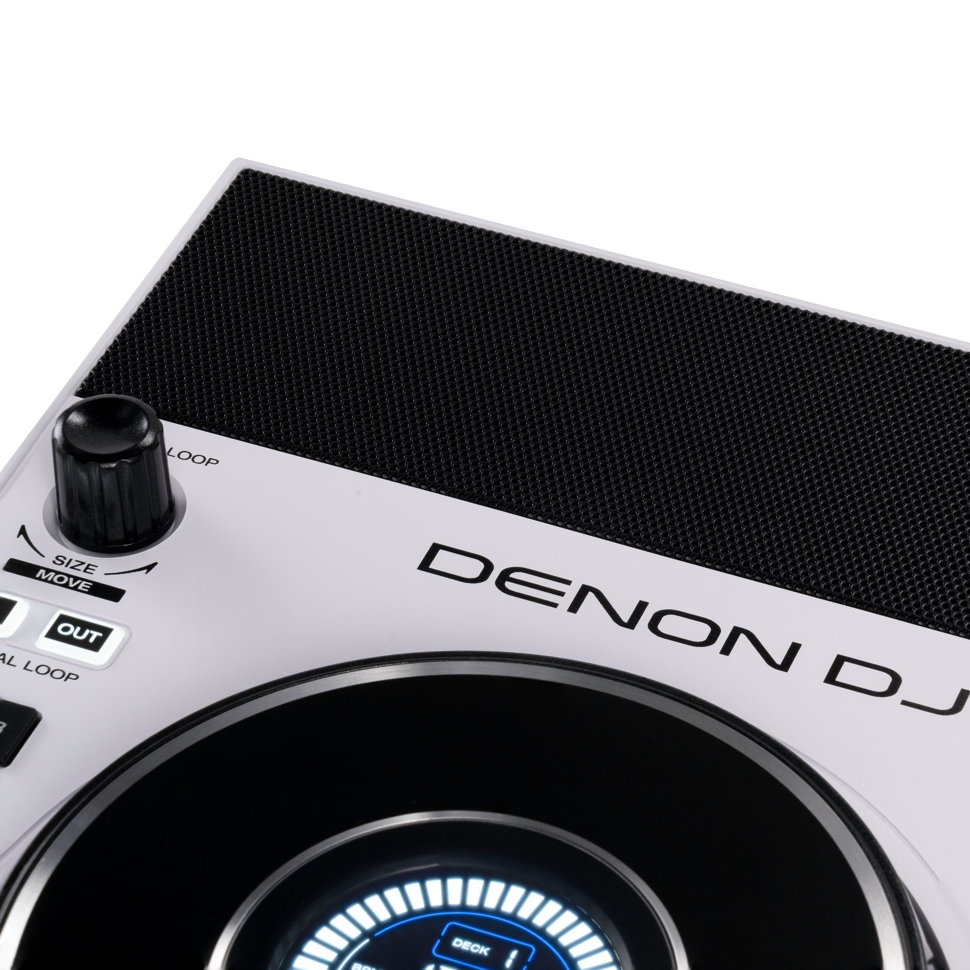 Denon DJ standalone DJ-kontroller SC LIVE 4W, valge kõlar lähedalt