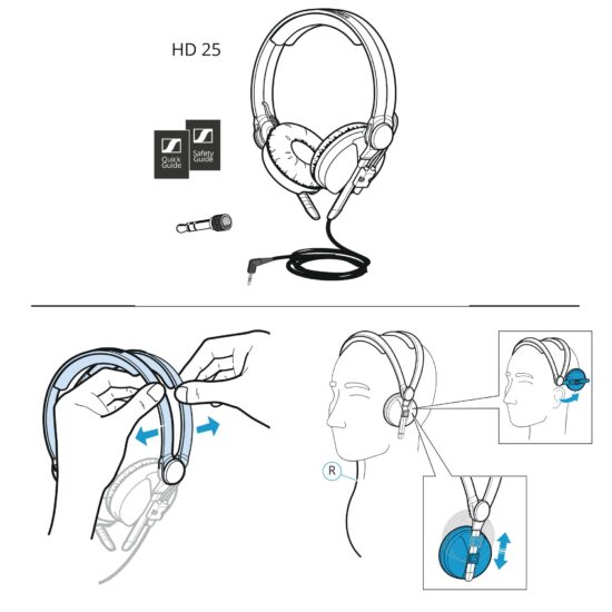Sennheiser DJ-kõrvaklapid HD 25 - karbi sisu ja kiirjuhend