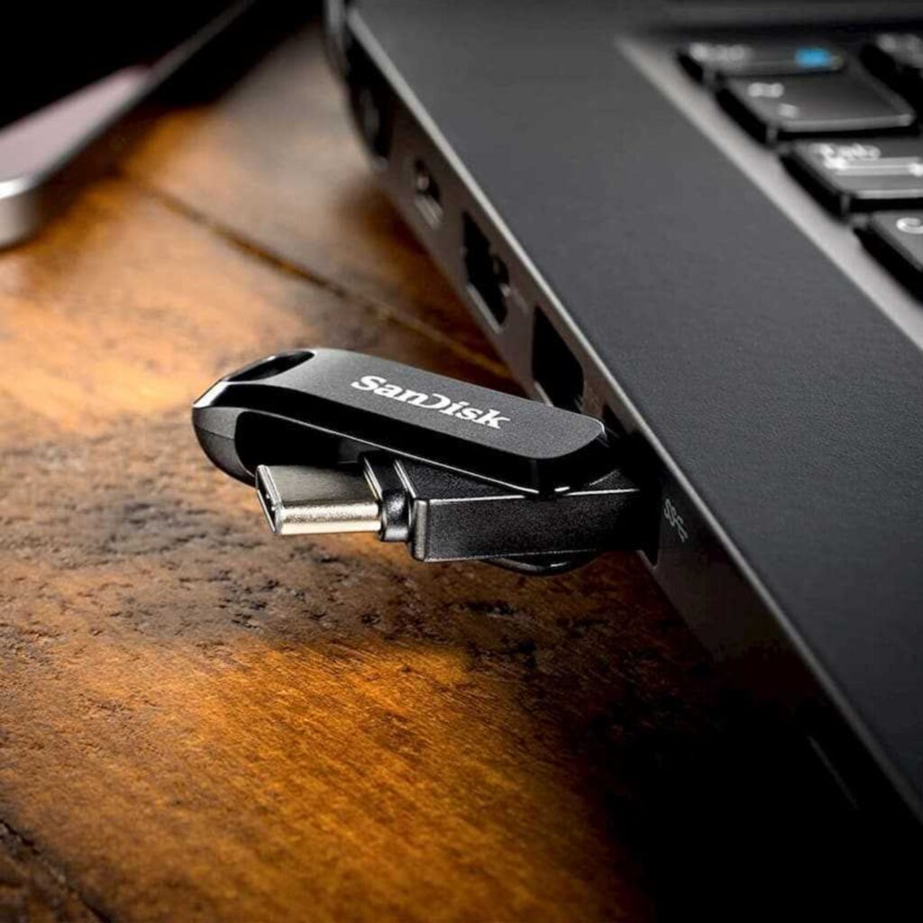 SanDisk mälupulk Ultra Go 64GB Dual USB-A - USB-C must elustiil