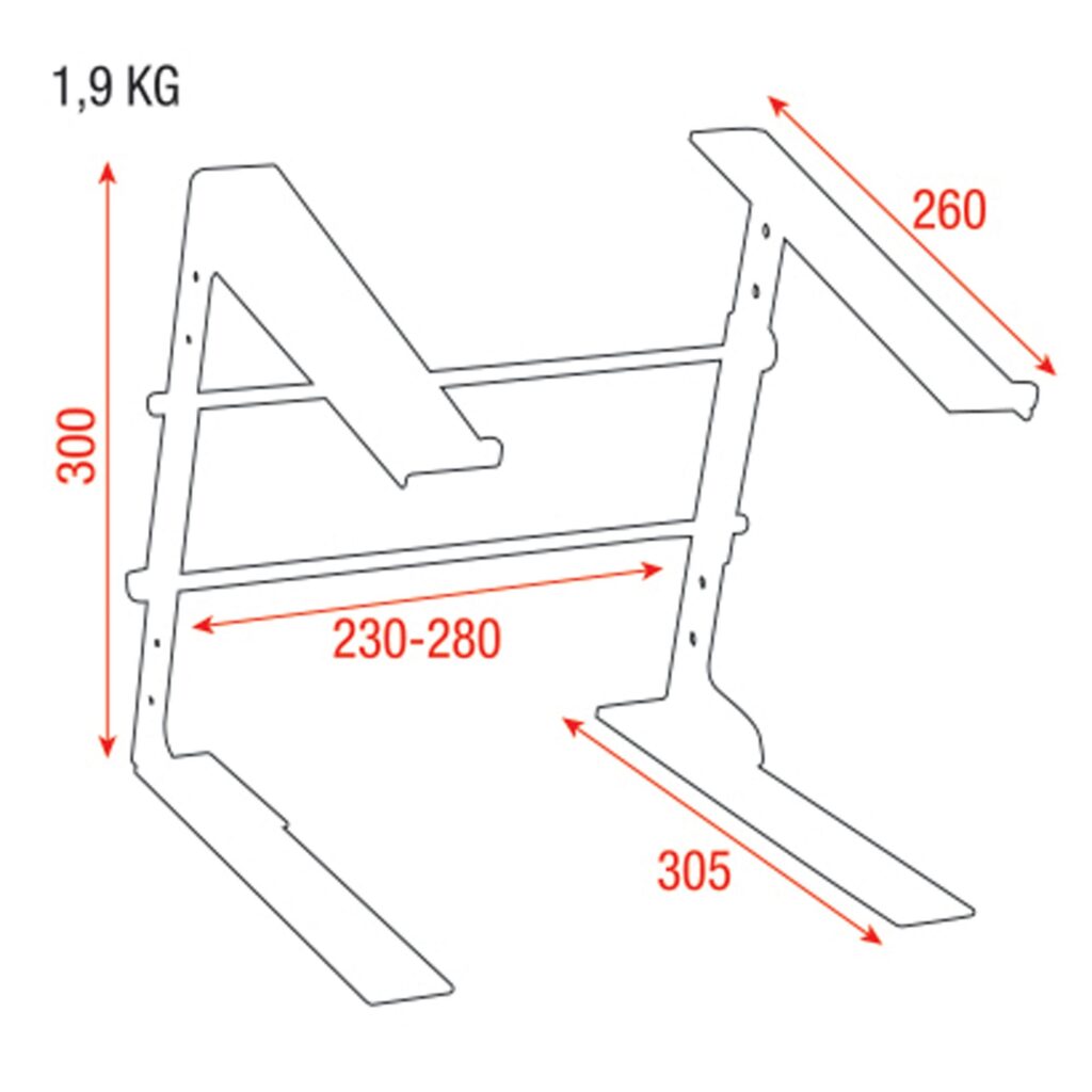 Showgear Laptop Stand drawing with measurments